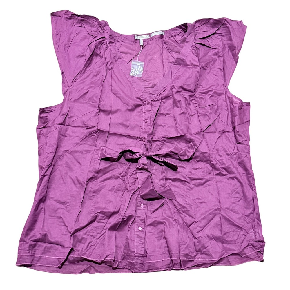 Old Navy Womens Plus 4X 26 28 Purple Button Front Bow Tie Flutter Sleeve Top